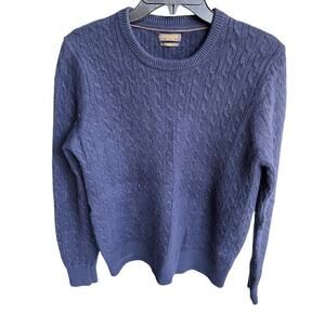 Gutteridge navy blue cable-knit sweater cashmere wool timeless blend sz L